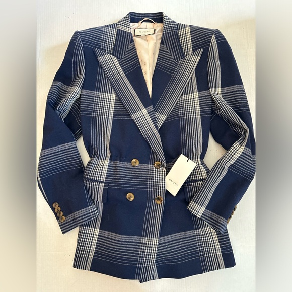 Gucci Nacy Plaid Print Blazer Jacket 2019 Runway Collection Size Large NWT - Picture 2 of 8